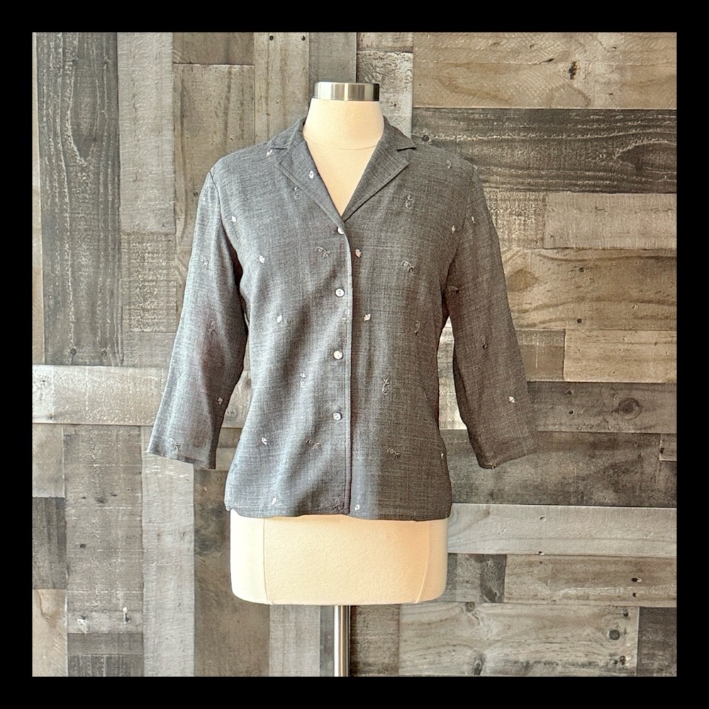 Talbots gray blazer size 8 floral embroidery dark feminine whimsigoth witchy